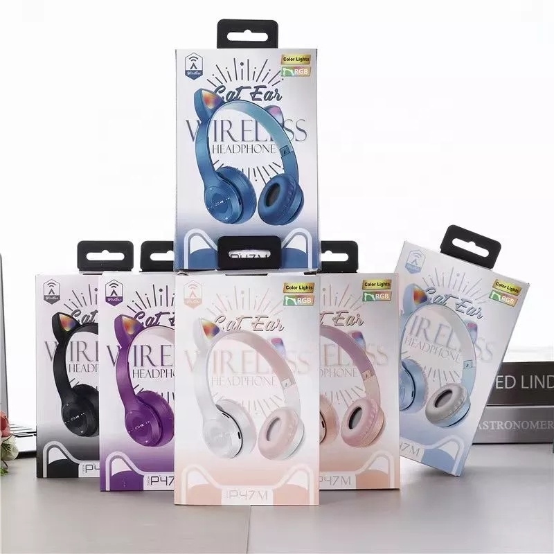 Wholesale Custom Cheapest Gamer Earphones Pink Cute Cat Ear headset Headphones for Girls