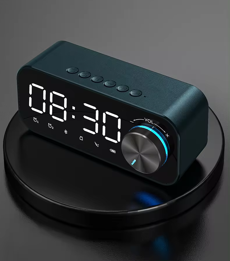 2023 Hot Selling Music Player LED Bluetooth Speaker with Digital Display TF Card Desk Table Alarm Clock Speaker