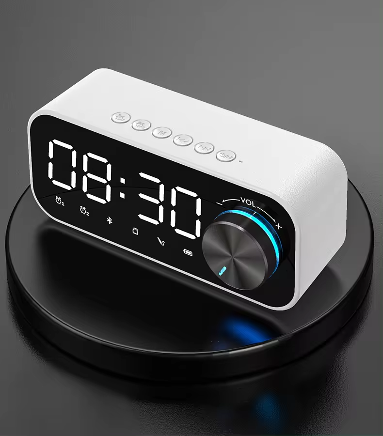 2023 Hot Selling Music Player LED Bluetooth Speaker with Digital Display TF Card Desk Table Alarm Clock Speaker